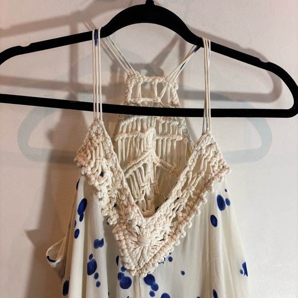 MAEVE Sz S Ink Splatter Macrame Crochet Lined Belt Anthropologie Maxi Dress - Picture 3 of 13